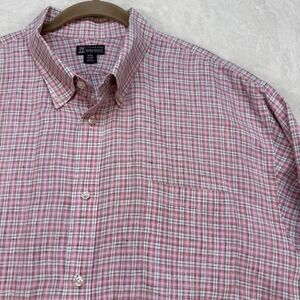 Lands' End Baird McNutt Irish Linen Shirt Pink Plaid Button Up Men's XXL 18